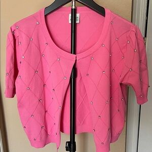 Pink Cardigan with Rhinestone Accents